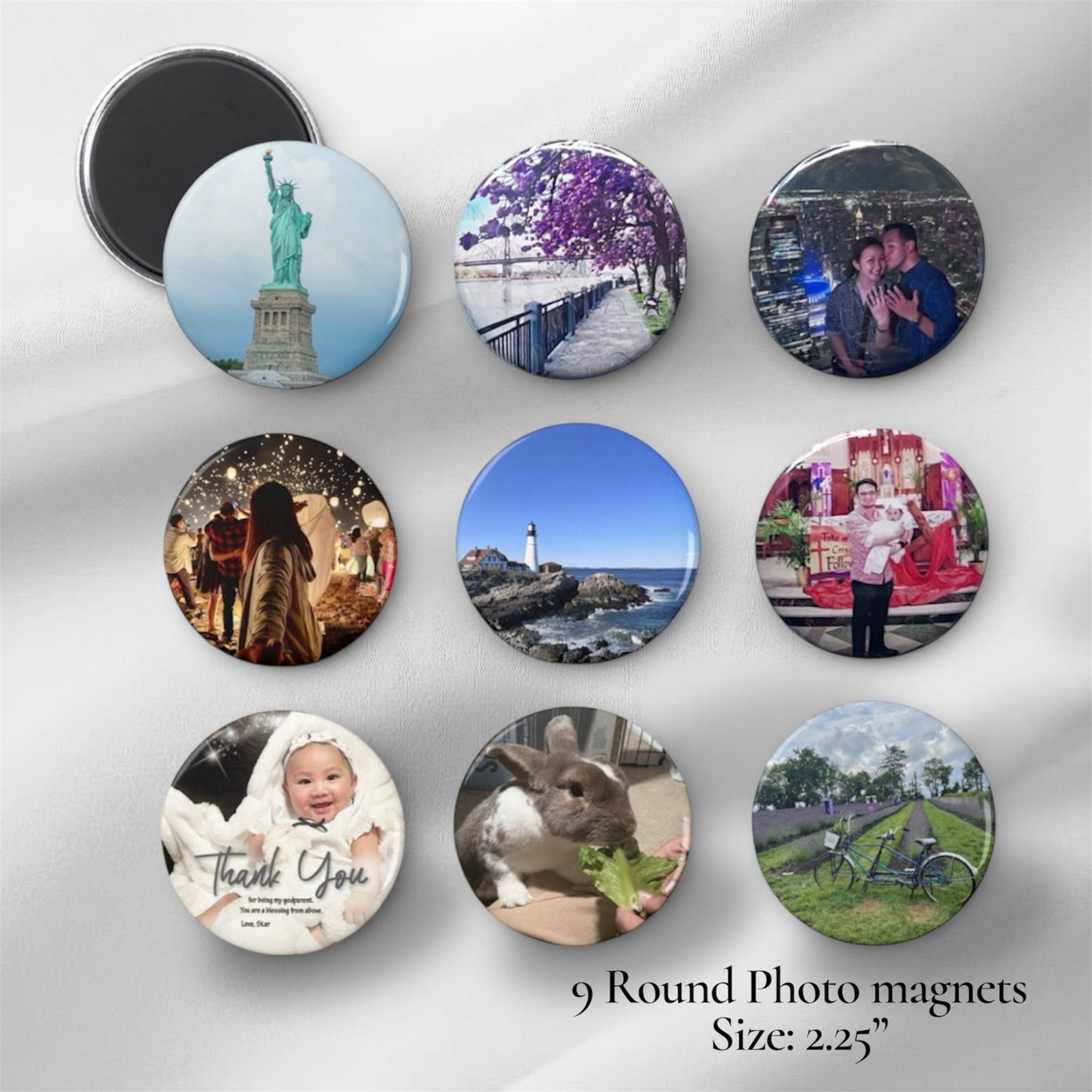 Personalized round photo fridge magnets custom gift set