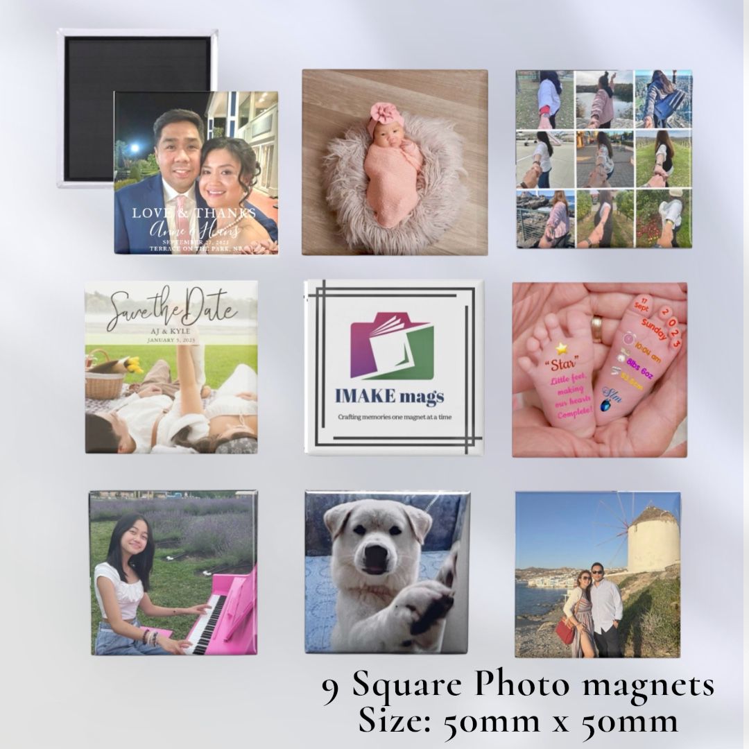 Custom Square Photo Magnets – 9-Piece Set | Personalized Fridge Magnets – Imake Mags