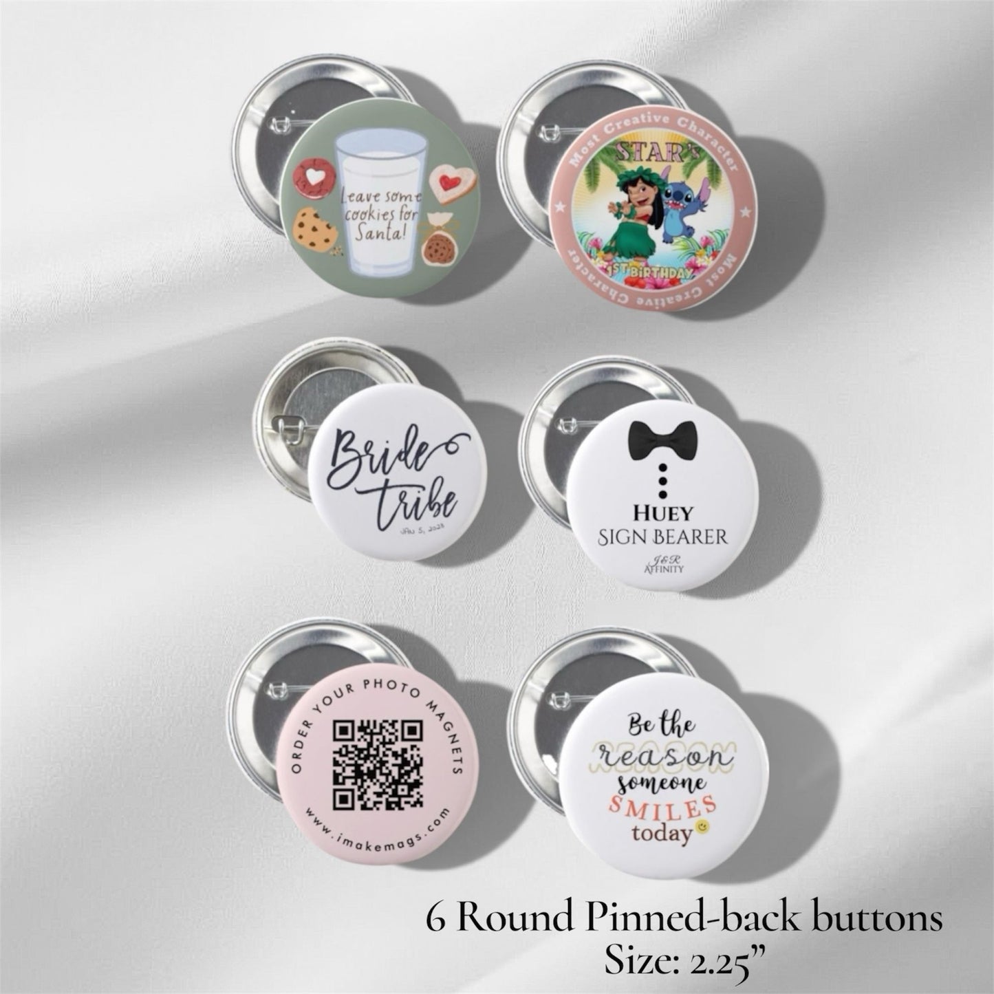 Custom photo pins set of 6 personalized round pins