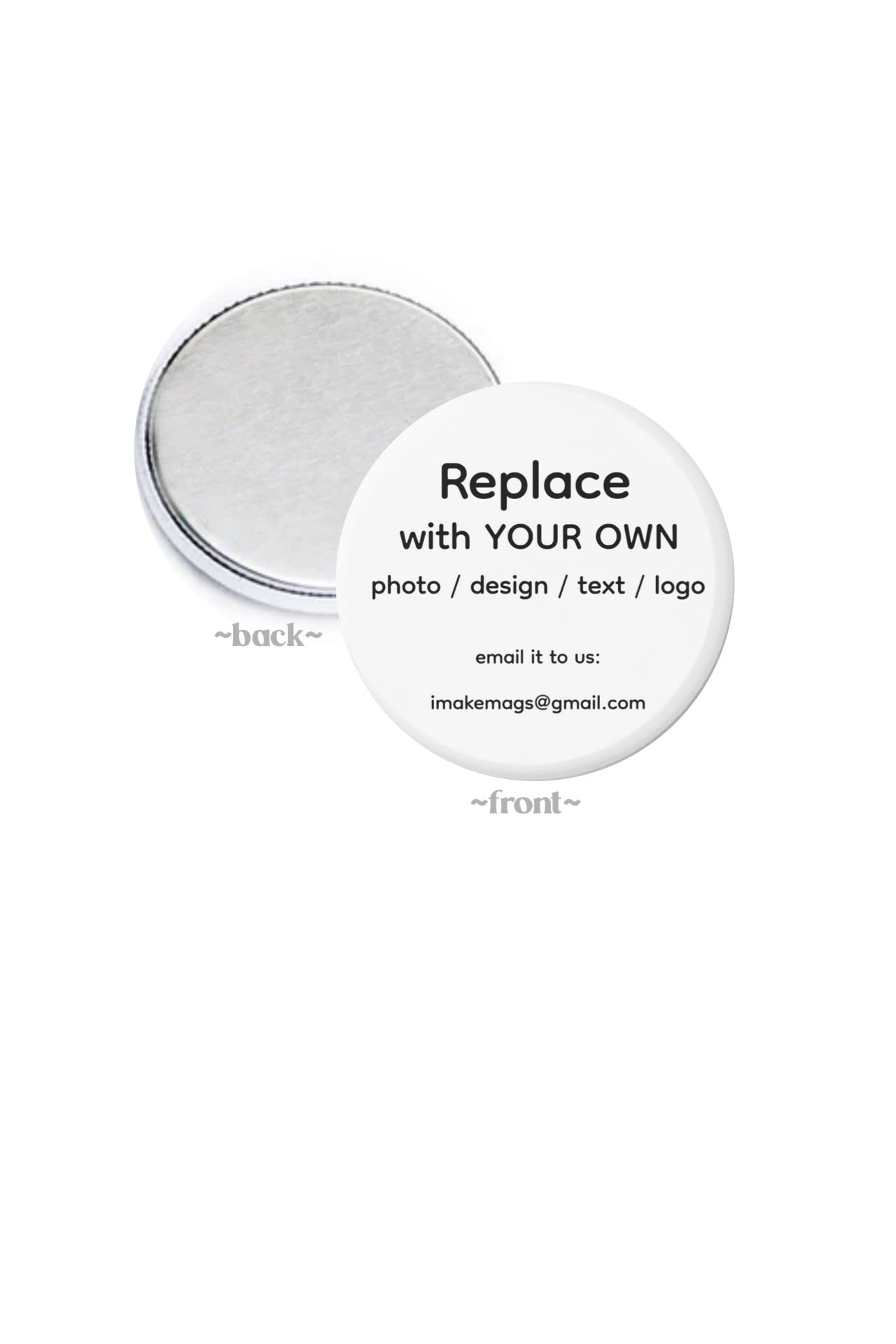 Custom 2.25-inch flat-back photo button designed for rotating spinner keychains, personalized with photos, artwork, logos, or custom designs.