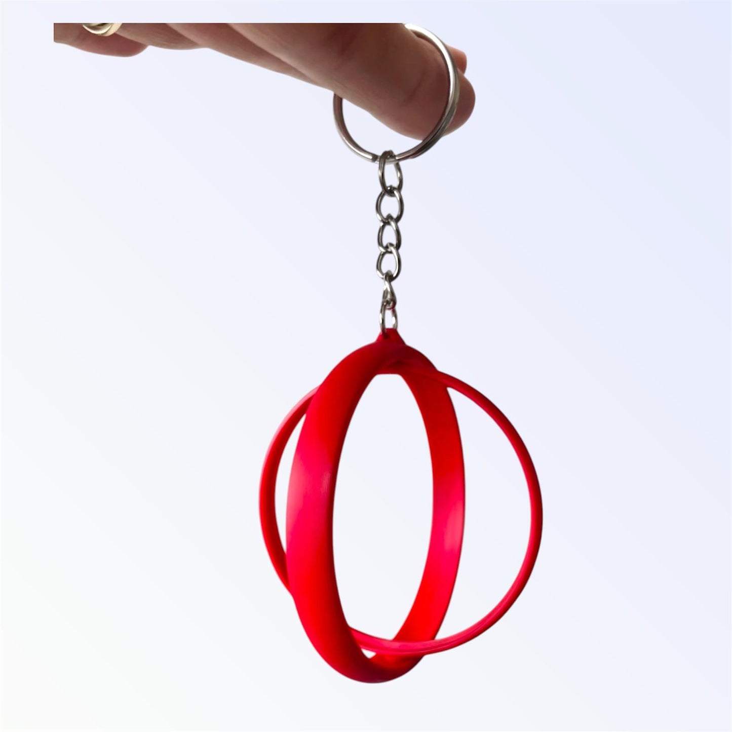 Red 2.25-inch rotating button keychain blank designed for standard flat back buttons, double-sided spinner keychain for custom button makers and DIY crafts.