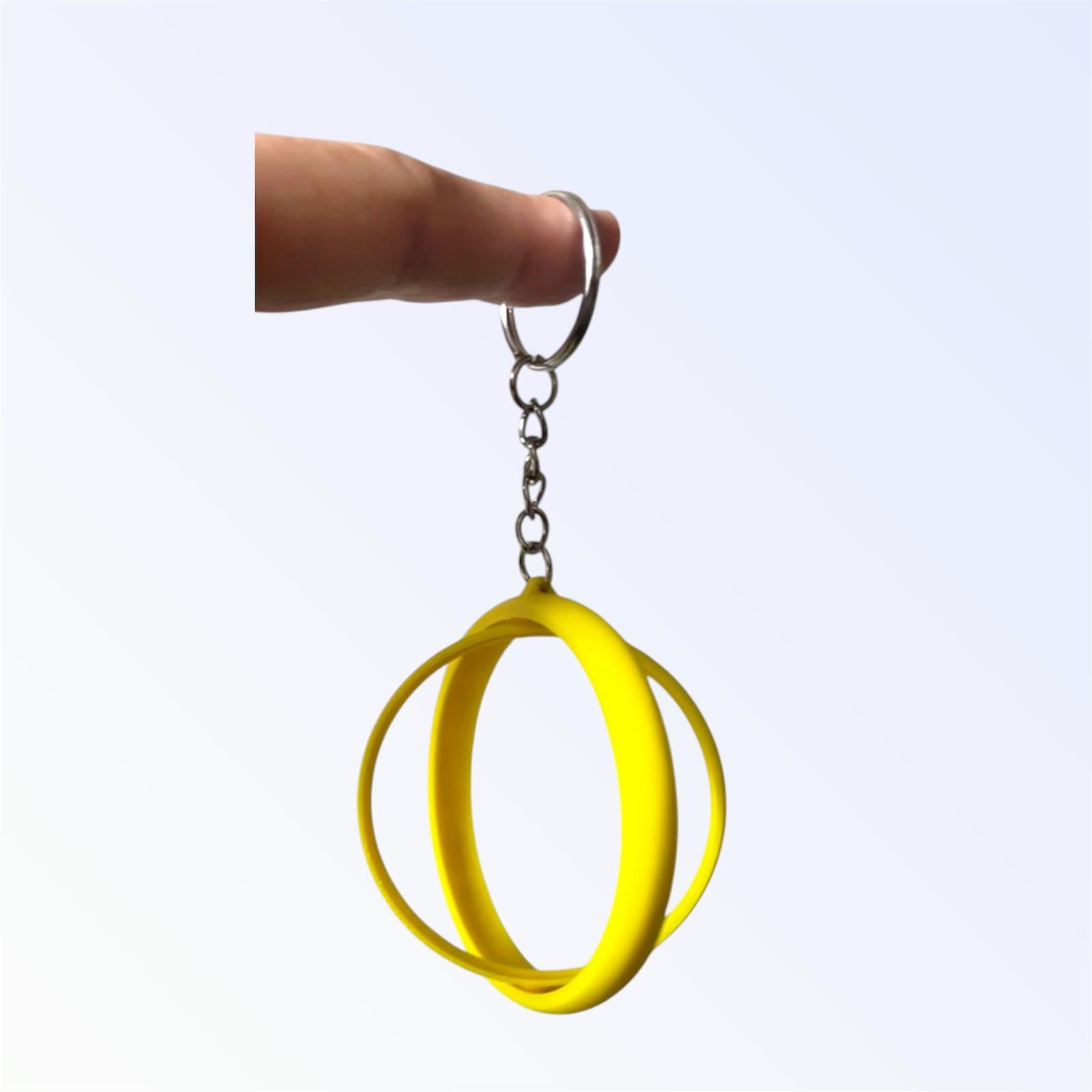 Yellow 2.25-inch rotating button keychain blank designed for standard flat back buttons, double-sided spinner keychain for custom button makers, promotional products, and DIY crafts.