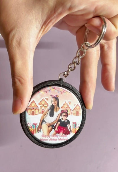 Custom Photo Rotating Keychain Combo | 2.25" Double-Sided Keychain with 2 Photo Buttons