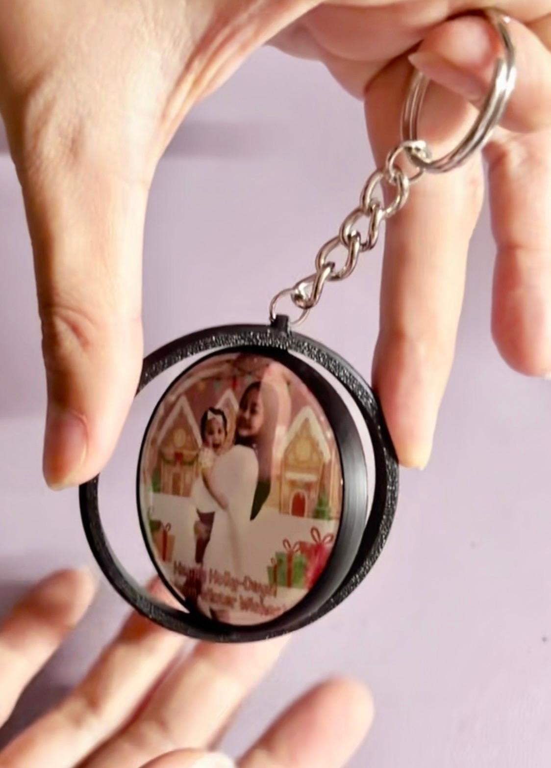 Custom Photo Rotating Keychain Combo | 2.25" Double-Sided Keychain with 2 Photo Buttons
