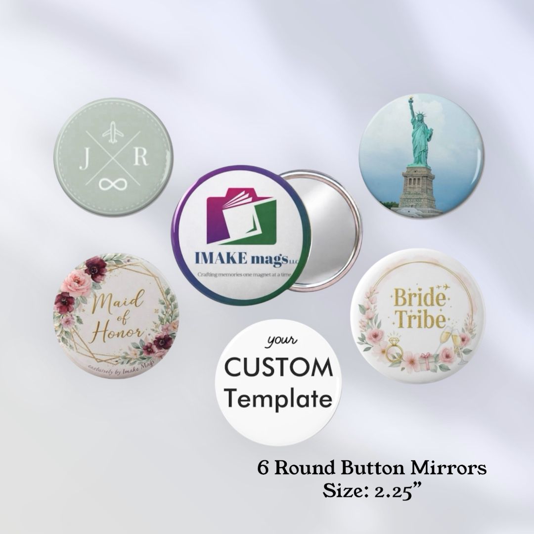 2.25” custom round button mirrors – personalized party favors set of 6