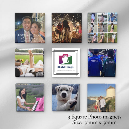 Custom square photo magnets 9-piece set 50mm x 50mm by Imake Mags