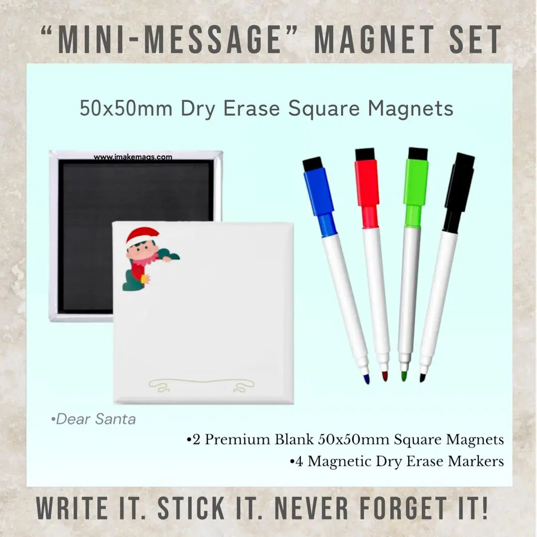 Dear Santa dry erase square magnet for holiday messages and reminders on fridge