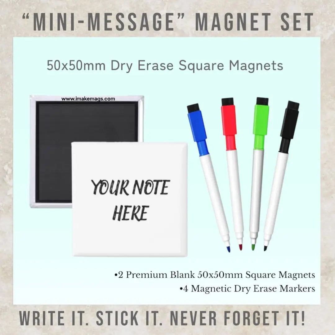 Mini Message dry erase square magnet set with markers 50x50mm reusable fridge note magnets