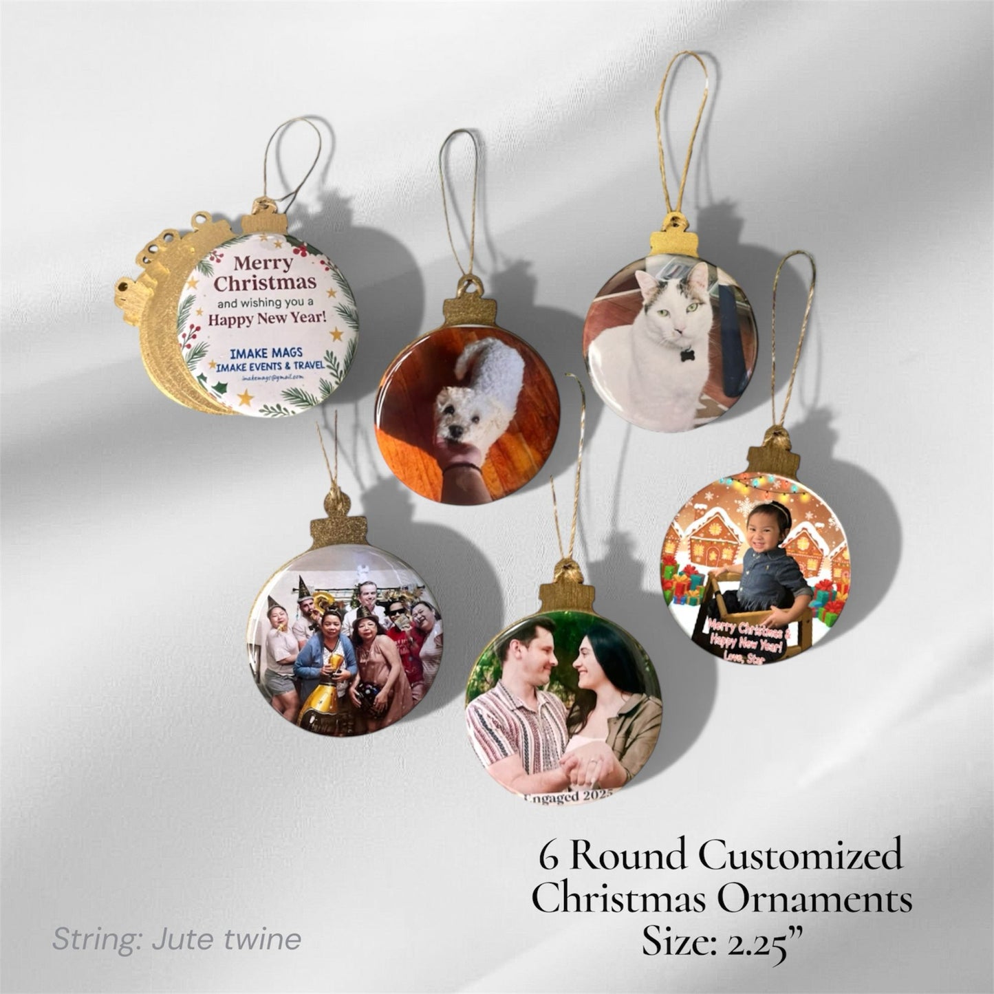 Personalized Christmas ornaments 6-piece set custom holiday decorations