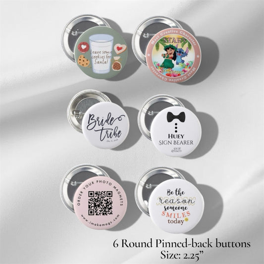 Custom photo pins set of 6 personalized round pins