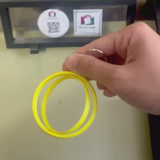 Yellow 2.25-inch rotating button keychain blank designed for standard flat back buttons, double-sided spinner keychain for custom button makers, promotional products, and DIY crafts.