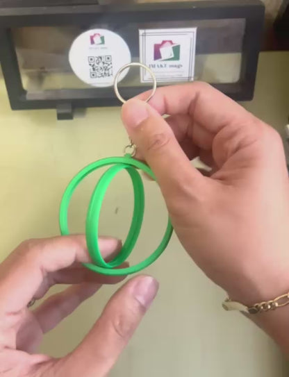 Green 2.25-inch rotating button keychain blank designed for standard flat back buttons, double-sided spinner keychain for custom button makers and DIY crafts.